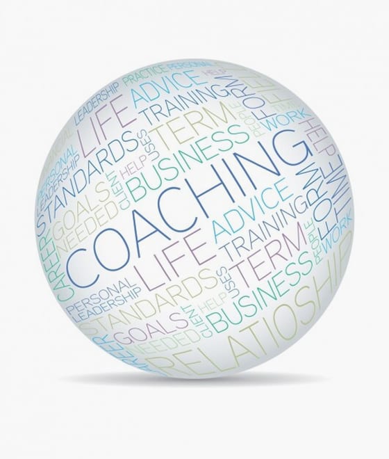 A sphere covered in words relating to coaching